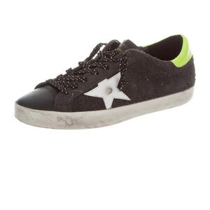 Golden Goose Black and Neon Green Star Sneakers